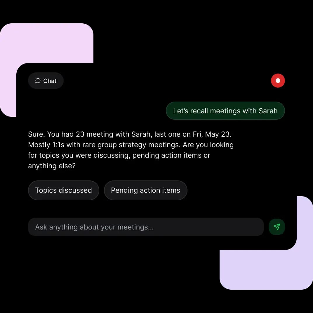 Chat interface to search and recall past meetings